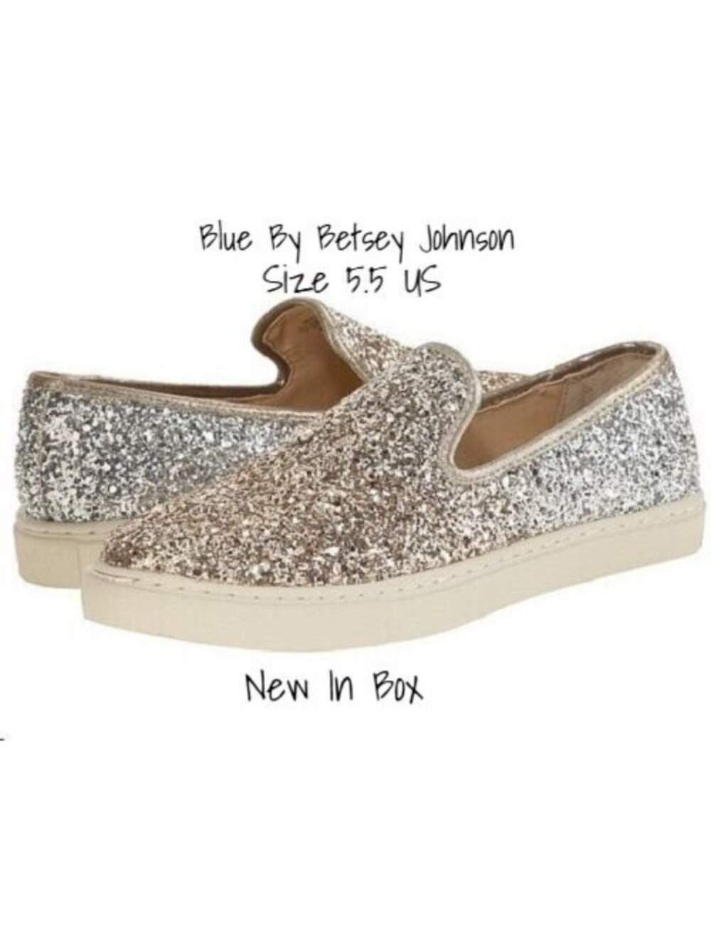 Blue by Betsey Johnson Sneaker Shoe Gold Glitter Size 5.5 US New In Box